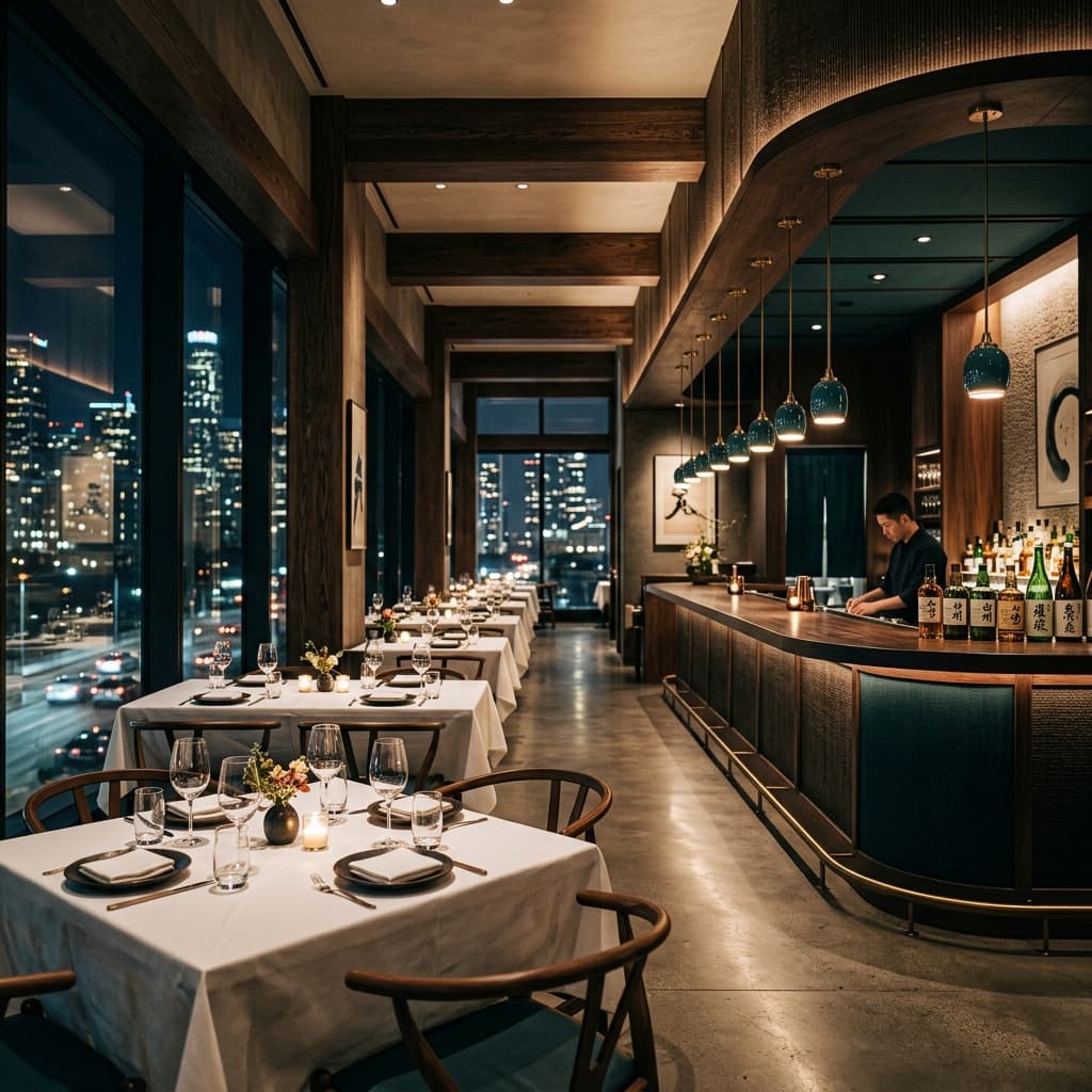 NORI main dining room with ambient lighting