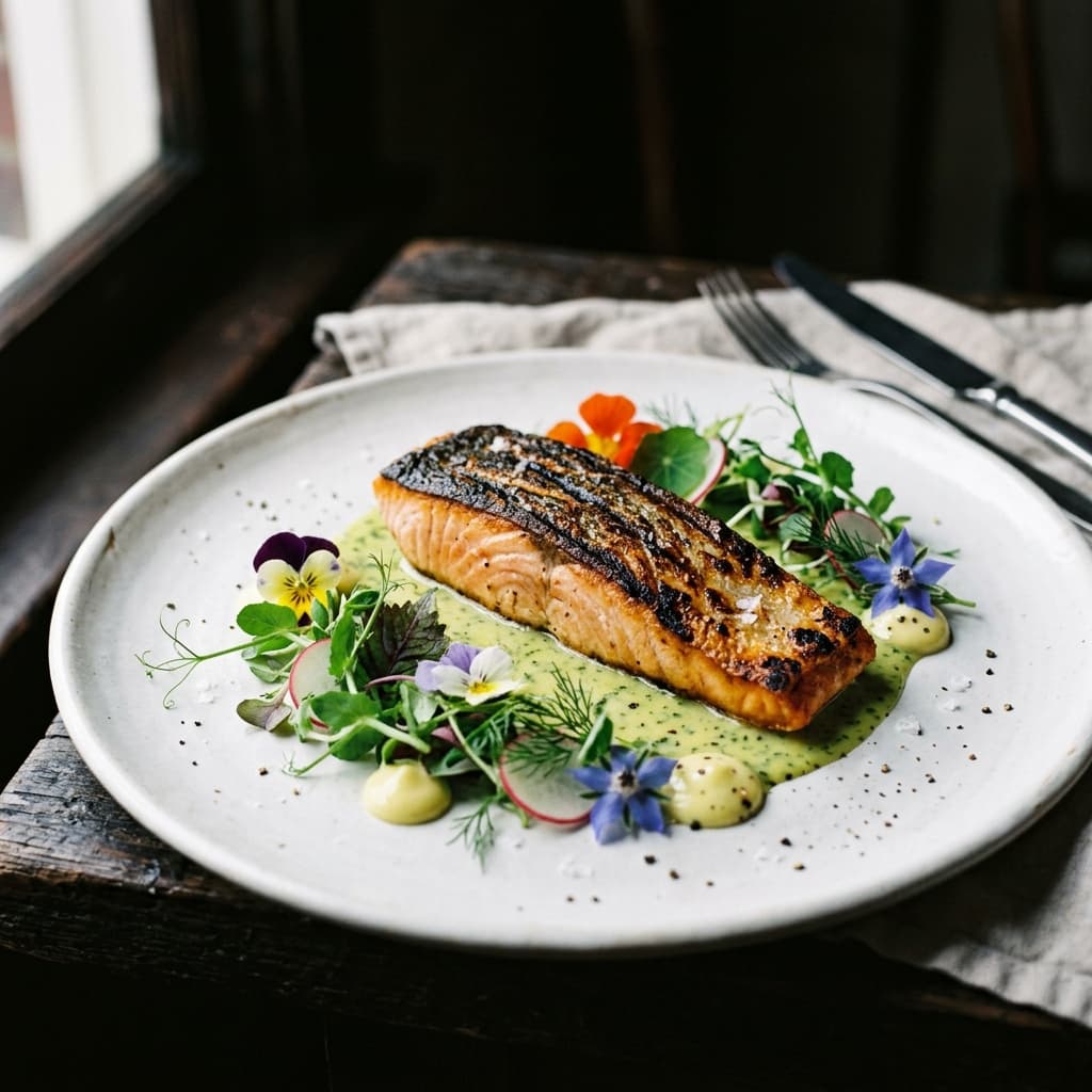 Perfectly plated grilled salmon